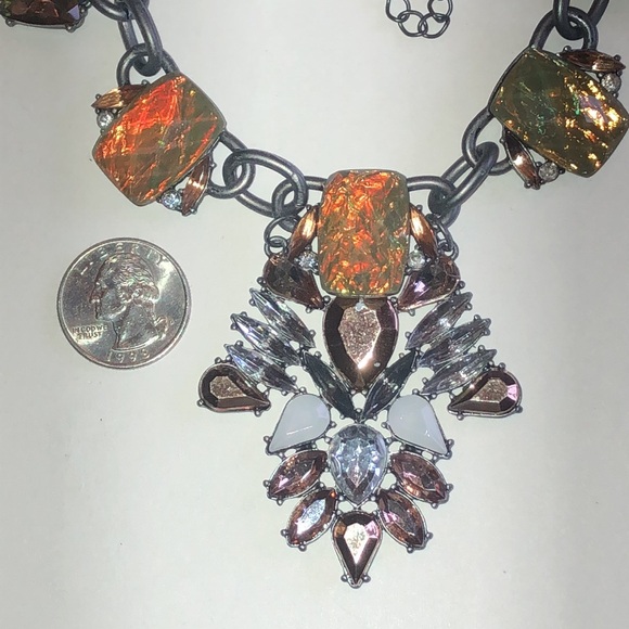 Elegant Dark Metal Multicolor Statement Necklace - Picture 3 of 4